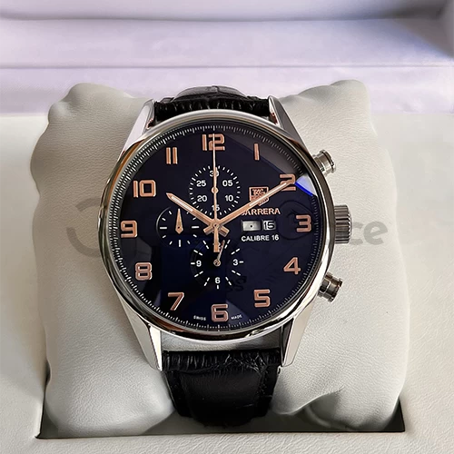 TAG HEUER CARRERA CLB-16 CHRONOGRAPH BLACK DIAL LEATHER STRAP