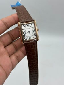 Cartier-Tank-White-Dial-Brown-Leather-Strap-Rose-Gold