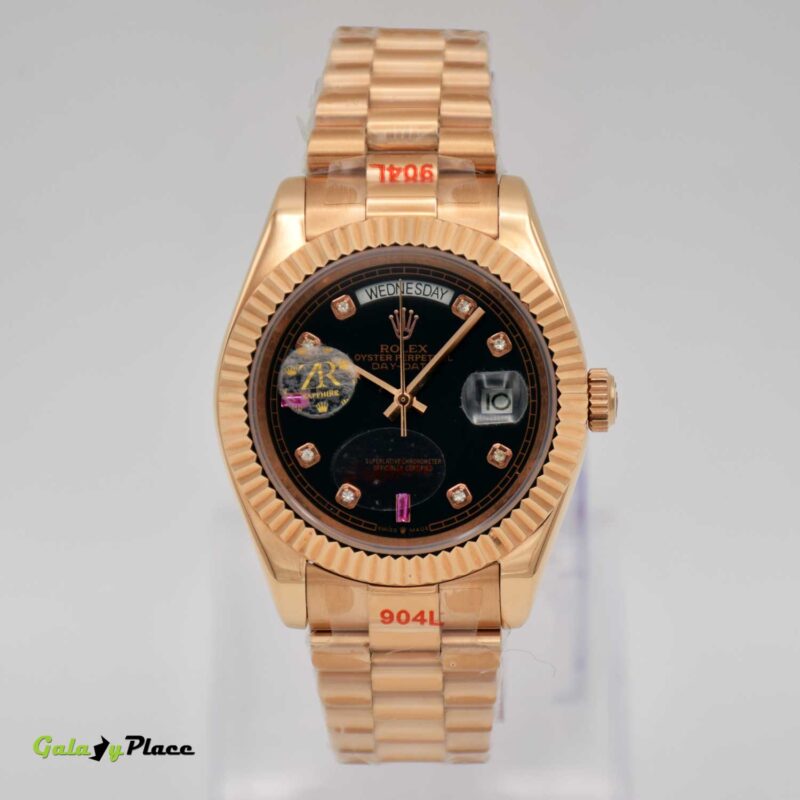 ROLEX DAY/DATE BALCK DIAL ROSE GOLD