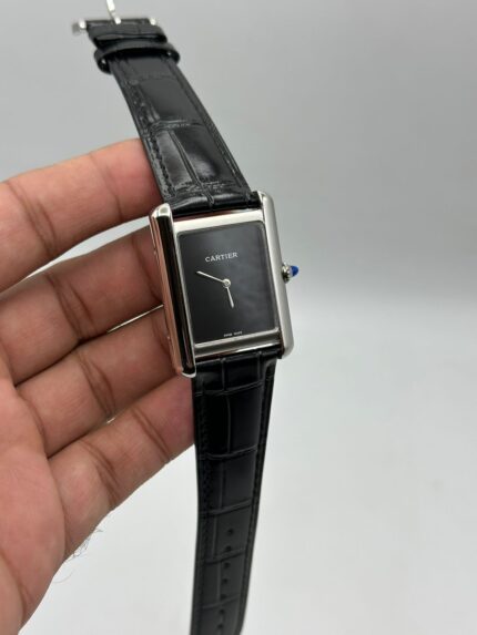Cartier-Tank-Black-Dial-Black-Leather-Strap-Silver