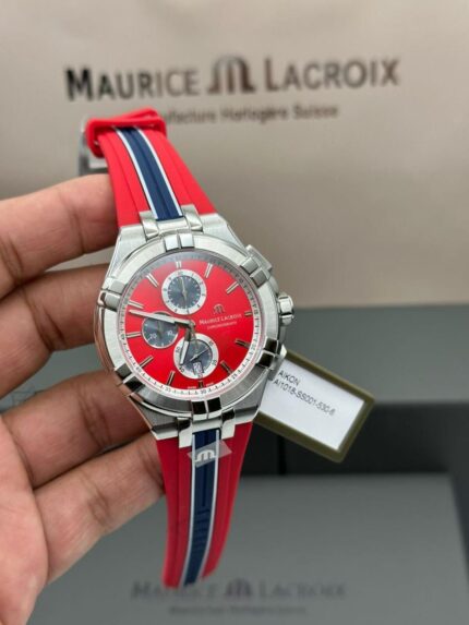 Maurice-Lacroix-Aikon-Quartz-Chronograph-Red-Dial-Rubber-Strap