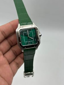 Cartier-Santos-De-Arabic-Dial-Green-Leather-Strap