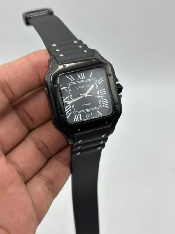 Cartier-Santos-De-Black-Dial-Rubber-Strap-Full-Black