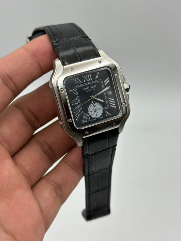 Cartier-Santos-De-Dual-Time-Black-Dial-Leather-Strap