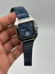 Cartier-Santos-De-Dual-Time-Blue-Dial-Leather-Strap