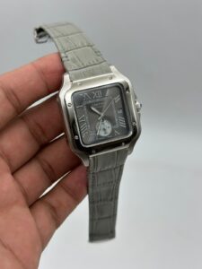 Cartier-Santos-De-Dual-Time-Grey-Dial-Leather-Strap