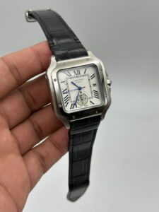 Cartier-Santos-De-Dual-Time-White-Dial-Leather-Strap