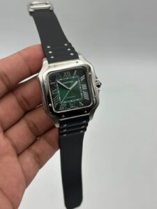 Cartier-Santos-De-Green-Dial-Green-Rubber-Strap