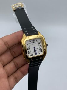 Cartier-Santos-De-White-Dial-Black-Rubber-Strap-Gold