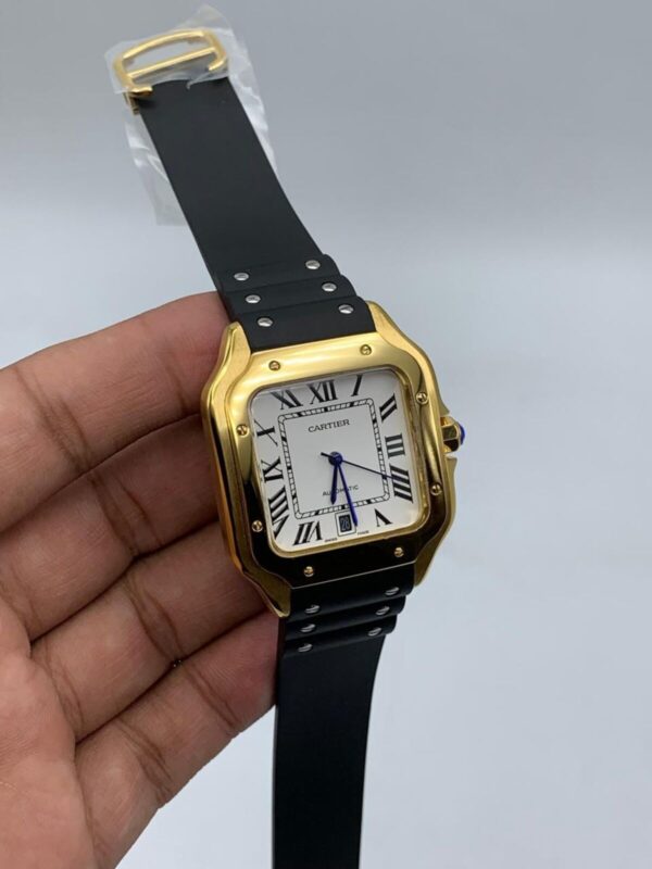 Cartier-Santos-De-White-Dial-Black-Rubber-Strap-Gold