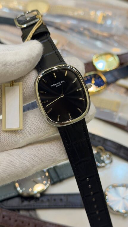 Patek-Phillipe-Ellipse-Black-Dial-Black-Leather-Strap-Silver