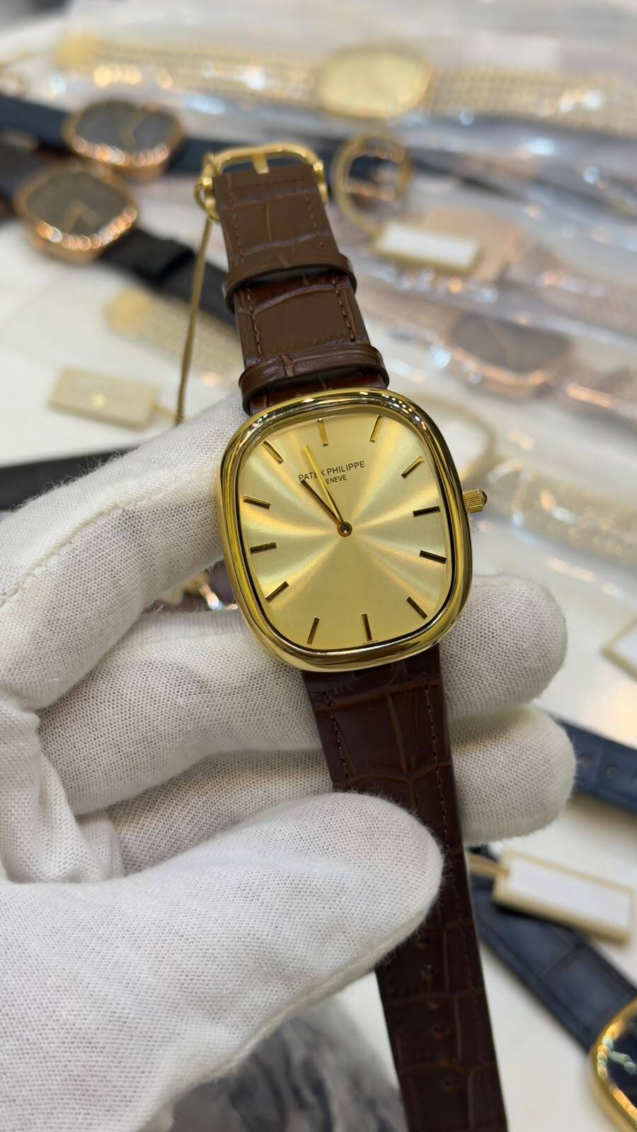 Patek-Phillipe-Ellipse-Gold-Dial-Brown-Leather-Strap-Gold Patek-Phillipe-Ellipse-Gold-Dial-Brown-Leather-Strap-Gold