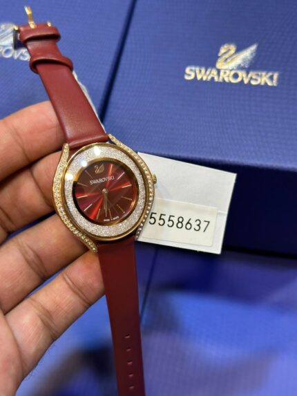 Swarovski-Crystalline-Aura-Red-Dial-Red-Leather-Strap