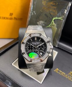 Audemars Piguet Royal Oak Black Dial Chronograph Diamond Bazel Silver
