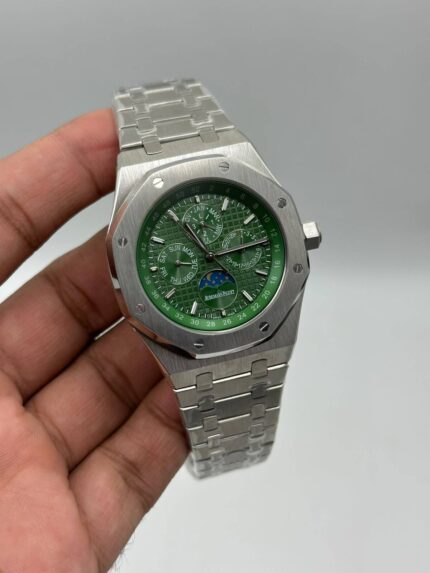 Audemars-Piguet-Royal-Oak-Perpetual-Calendar- Green-Dial-Chronograph-Silver