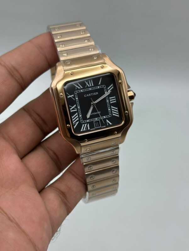 Cartier-Santos-De-Black-Dial-Rose-Gold