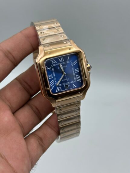 Cartier-Santos-De-Blue-Dial-Rose-Gold