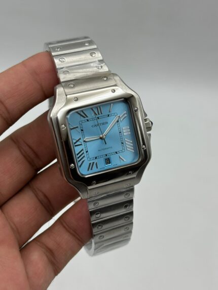 Cartier-Santos-De-Sky-Blue-Dial-Silver