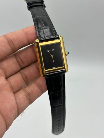 Cartier-Tank-Black-Dial-Black-Leather-Strap-Gold
