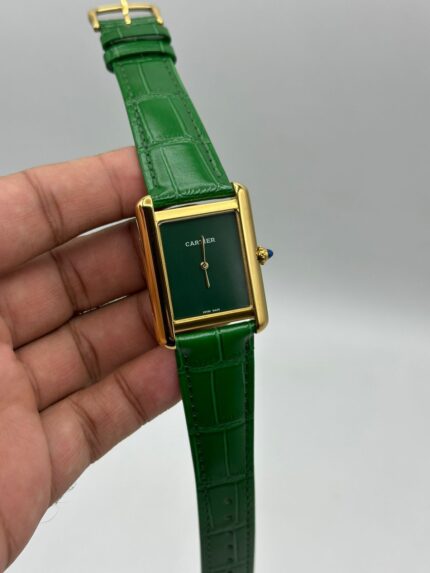 Cartier-Tank-Green-Dial-Green-Leather-Strap-Gold