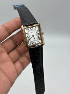 Cartier-Tank-White-Dial-Black-Leather-Strap-Rose-Gold
