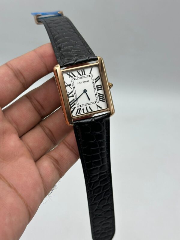 Cartier-Tank-White-Dial-Black-Leather-Strap-Rose-Gold