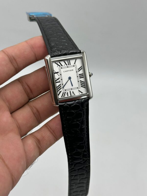 Cartier-Tank-White-Dial-Black-Leather-Strap-Silver