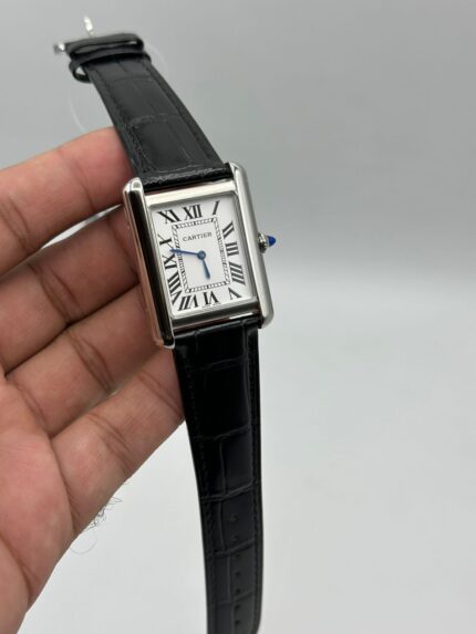 Cartier-Tank-White-Dial-Black-Leather-Strap-Silver