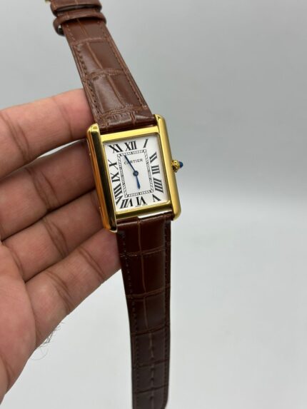 Cartier-Tank-White-Dial-Brown-Leather-Strap-Gold
