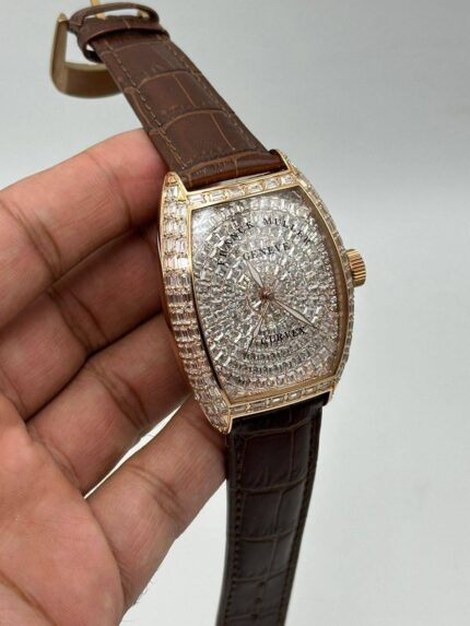 FRANCK MULLER CINTREE CURVEX STONE'S DIAL BROWN LEATHER STRAP