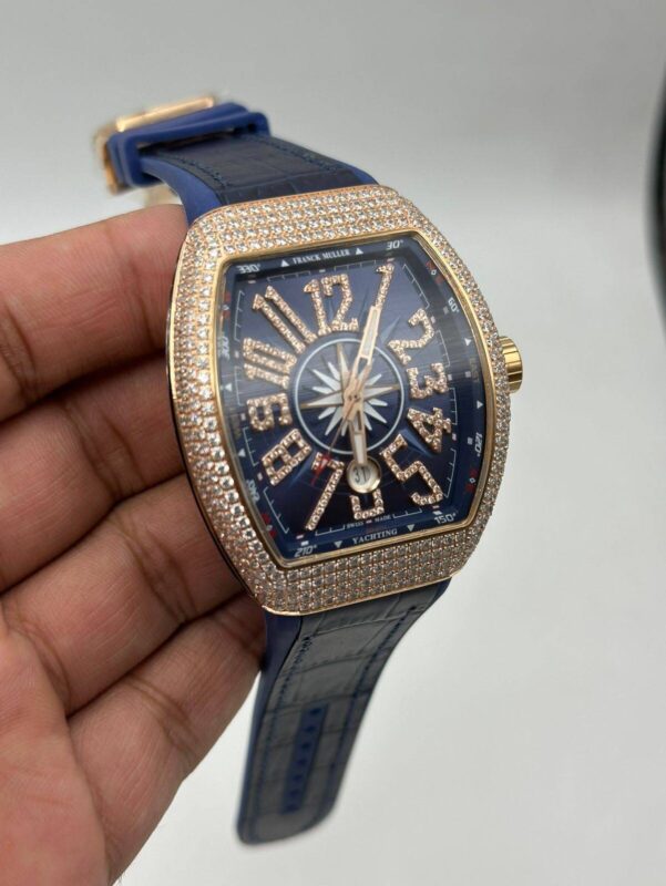 Franck-Muller-Rose-Gold-Stone-Case-Blue-Dial-Leather-Strap
