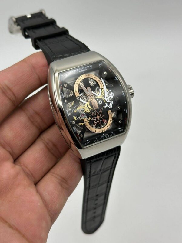 Franck-Muller-Vanguard-Yachting-Anchor-Skeleton-Black-Dial-Leather-Strap
