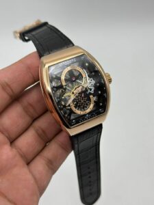 Franck-Muller-Vanguard-Yachting-Anchor-Skeleton-Black-Dial-Leather-Strap-Rose-Gold