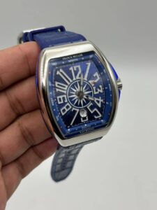 Franck-Muller-Vanguard-Yachting-Blue-Dial-Leather-Strap-Silver