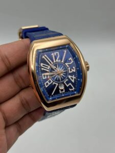 Franck-Muller-Vanguard-Yachting-Blue-Dial-Leather-Strap-Rose-Gold