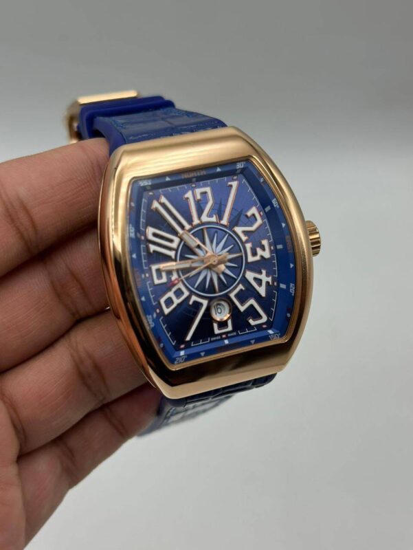 Franck-Muller-Vanguard-Yachting-Blue-Dial-Leather-Strap-Rose-Gold
