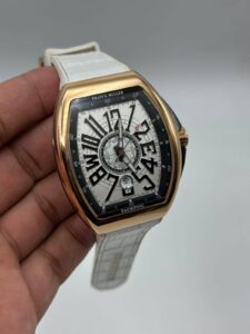 Franck-Muller-Vanguard-Yachting-White-Dial-Leather-Strap-Rose-Gold