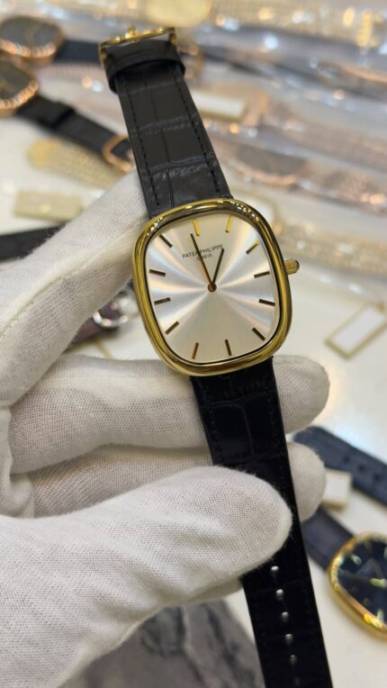 Patek-Phillipe-Ellipse-Silver-Dial-Black-Leather-Strap-Gold