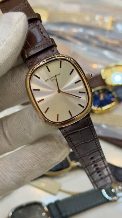 Patek-Phillipe-Ellipse-Silver-Dial-Brown-Leather-Strap-Rose-Gold