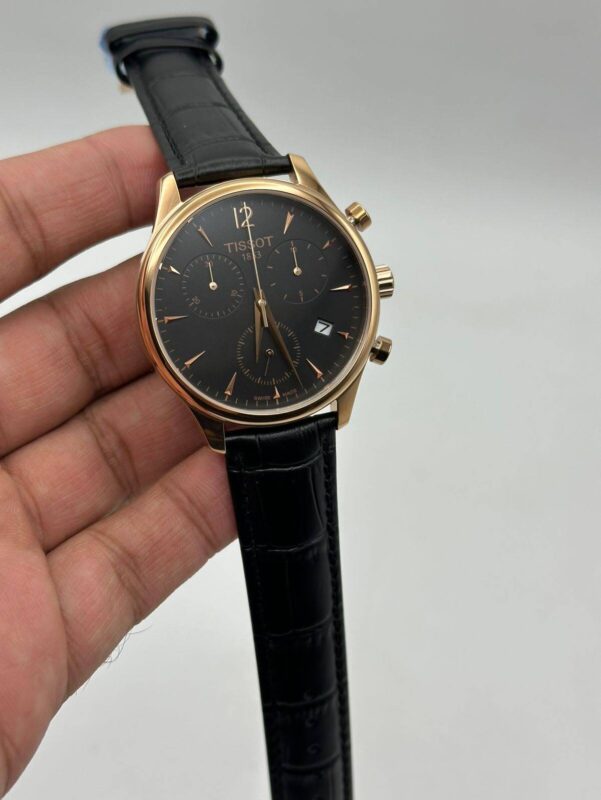 Tissot-Carson-Premium-Black-Dial-Black-Leather-Strap-Rose-Gold