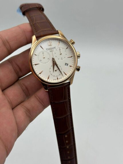 Tissot-Carson-Premium-White-Dial-Brown-Leather-Strap-Rose-Gold