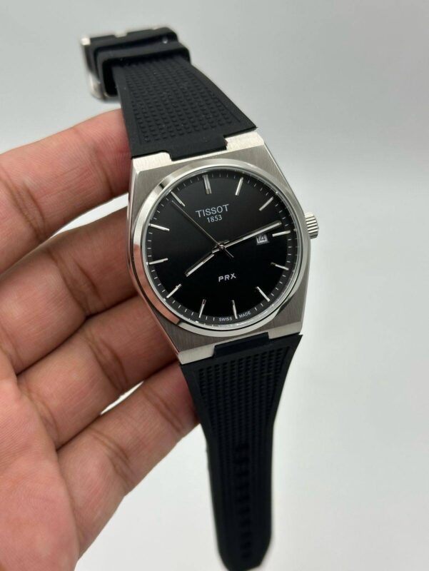 Tissot-Prx-Black-Dial-Quartz-Rubber-Strap-Silver
