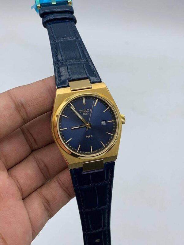 Tissot-Prx-Blue-Dial-Quartz-Leather-Strap-Gold