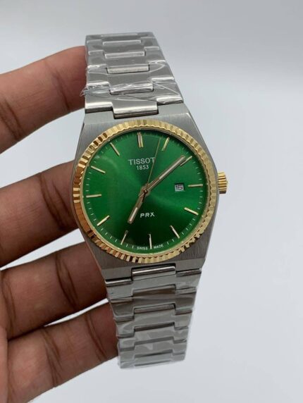 Tissot-Prx-Green-Dial-Rose-Gold-Bazel-Quartz-Silver
