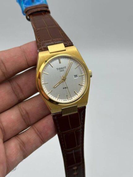 Tissot-Prx-White-Dial-Quartz-Leather-Strap-Gold