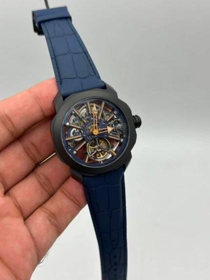 Bvlgari-Octo-Roma-Tourbillon-Skeleton-Blue-Leather-Strap-Black