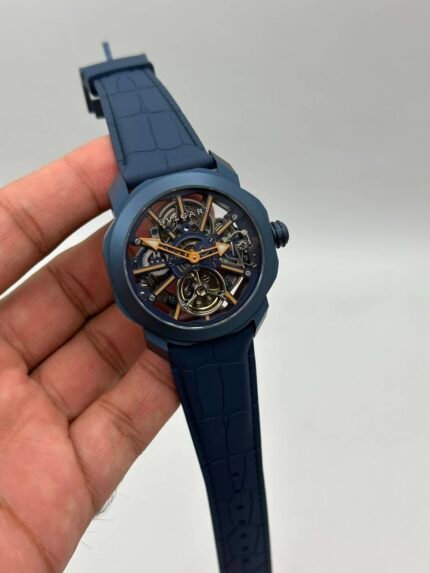 Bvlgari-Octo-Roma-Tourbillon-Skeleton-Blue-Leather-Strap-Blue