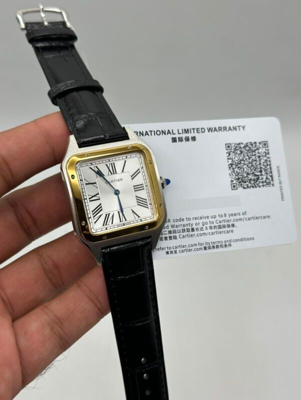 Cartier-Santos-Dumont-Black-White-Black-Leather-Strap-Gold
