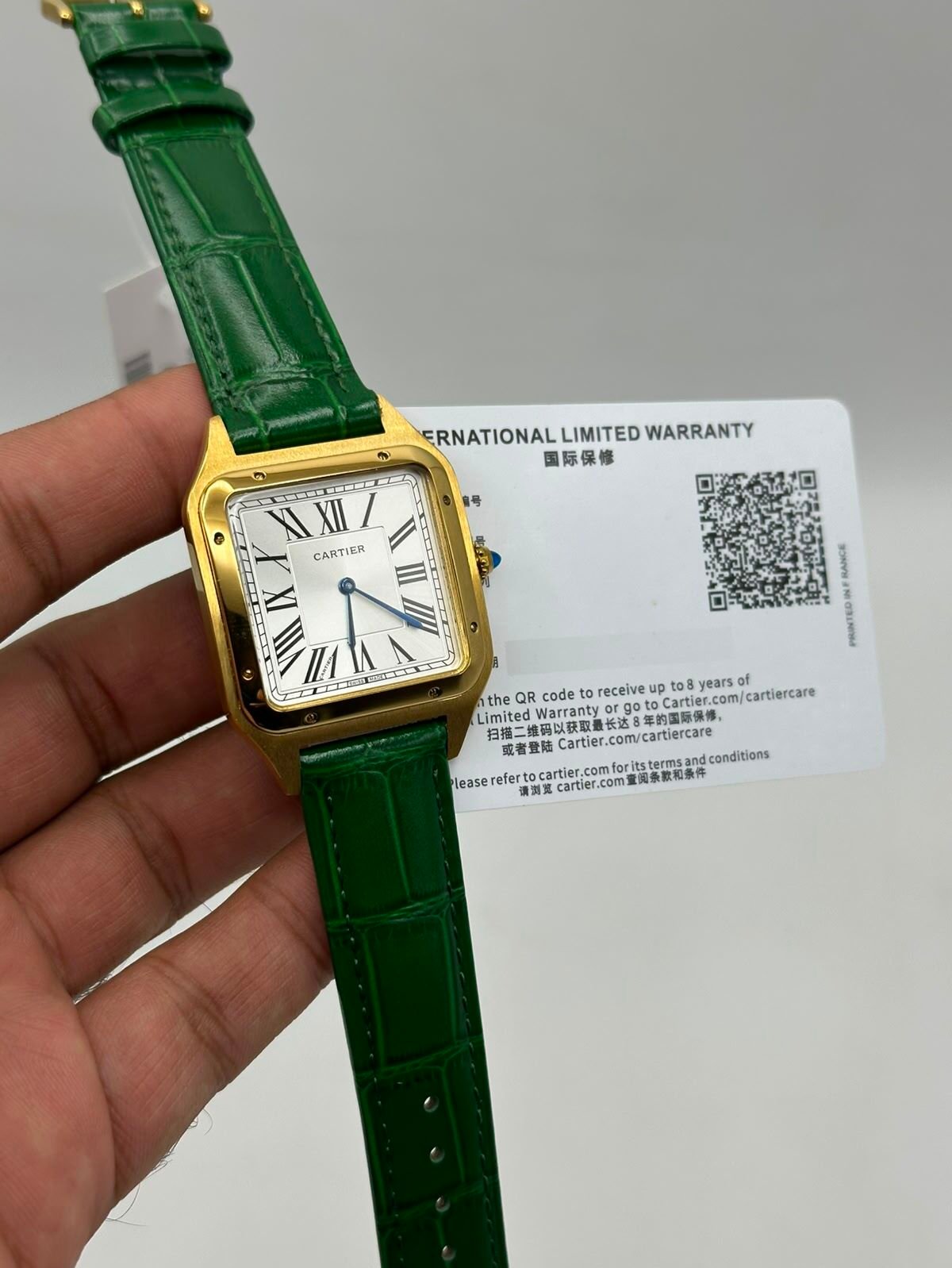 Cartier-Santos-Dumont-White-Dial-Green-Leather-Strap-Gold Cartier-Santos-Dumont-White-Dial-Green-Leather-Strap-Gold