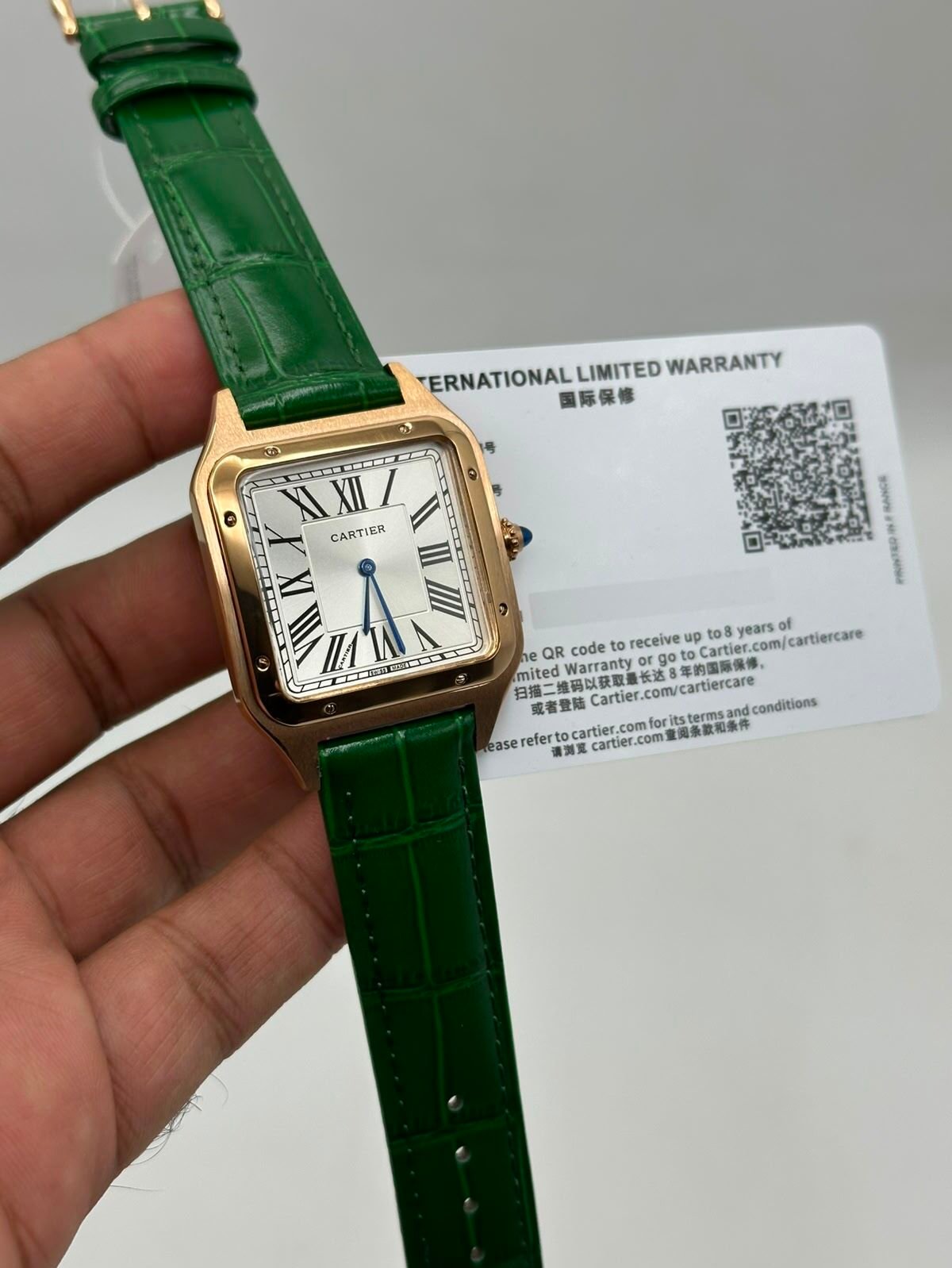 Cartier-Santos-Dumont-White-Dial-Green-Leather-Strap-Rose-Gold Cartier-Santos-Dumont-White-Dial-Green-Leather-Strap-Rose-Gold